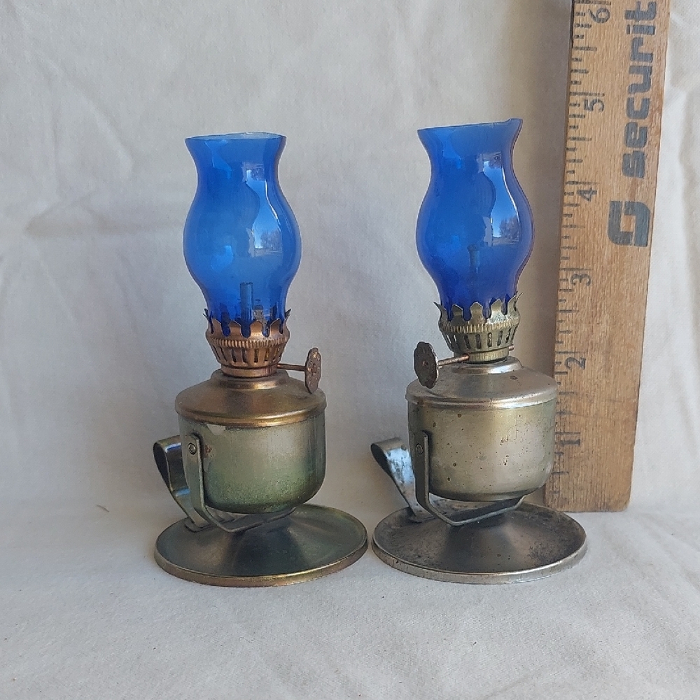 Vintage Blue Glass Mini Oil Lamps
